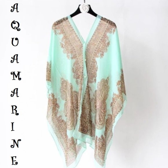 Extra Thai Silken Shawl Pink, Aquamarine, Black, Blue, Green & Peach Colors, O… - Picture 2 of 11